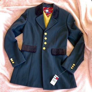 NWT Black jacket velvet accent gold button coat